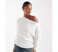 ASOS DESIGN Curve - Top asimmetrico in maglia a coste crema con spalla scoperta-Bianco 3XL