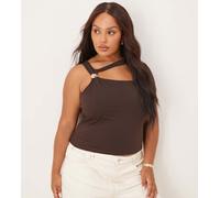 ASOS DESIGN Curve - Top color cioccolato minimal con cut-out e dettaglio in metallo-Marrone 2XL