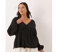 ASOS DESIGN Curve - Top grembiule a maniche lunghe nero con bottoni 46