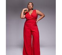 ASOS DESIGN Curve - Tuta jumpsuit a portafoglio rossa con fibbia e cut-out-Rosso 56