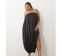 ASOS DESIGN Curve - Vestito lungo a fascia blu navy in raso a bolle 50