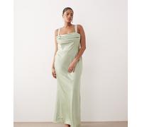 ASOS DESIGN Curve - Vestito lungo da cerimonia in raso verde salvia con bustino drappeggiato e gonna a colonna 54
