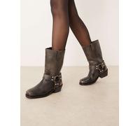 ASOS DESIGN - Cyrus - Stivali al ginocchio in pelle grigia anticata con imbracatura-Grigio 41