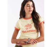 ASOS DESIGN Disney baby tee con bordi a contrasto e stampa puff di Mickey Mouse in giallo buttermilk XS