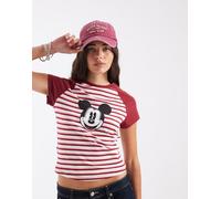 ASOS DESIGN Disney baby tee raglan con stampa a righe di Mickey-Rosso XS
