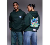 ASOS DESIGN - Disney - Felpa con cappuccio comoda natalizia verde scuro con stampe Stitch XS