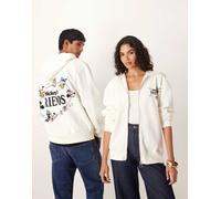 ASOS DESIGN - Disney - Felpa con cappuccio oversize unisex color crema con zip e stampa "Mickey & Friends"-Bianco XL