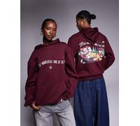 ASOS DESIGN - Disney - Felpa con cappuccio unisex comoda natalizia bordeaux scuro con stampe Mickey & Friends-Marrone L