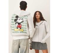 ASOS DESIGN - Disney - Felpa con cappuccio unisex oversize grigia in tessuto effetto scuba con zip e stampa "Mickey Mouse"-Grigio L