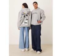ASOS DESIGN - Disney - Felpa con cappuccio unisex oversize in tessuto effetto scuba pesante grigia con stampa Mickey Mouse-Grigio XS