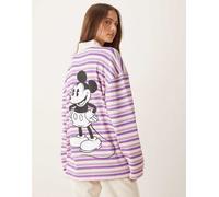 ASOS DESIGN - Disney - Polo a maniche lunghe oversize rosa gessata con stampa di Topolino-Giallo XL