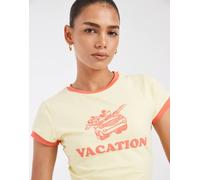 ASOS DESIGN Disney T-shirt baby con bordi a contrasto e stampa-Giallo XS