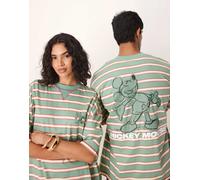 ASOS DESIGN - Disney - T-shirt unisex oversize verde con motivo gessato e stampa "Mickey Mouse" XS