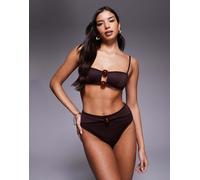 ASOS DESIGN - Dora - Slip bikini premium sgambati a vita alta color cioccolato con cintura e perlina grande-Marrone 42