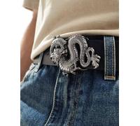 ASOS DESIGN - Dragon - Cintura in pelle sintetica argento anticato e nero 4XL-5XL