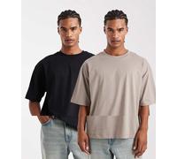 ASOS DESIGN - Essentials - Confezione da 2 T-shirt oversize color pietra e nera-Multicolore S