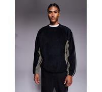 ASOS DESIGN - Felpa comoda color block grigia con profili a contrasto-Nero 2XL