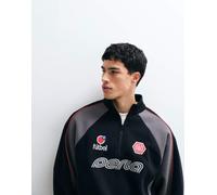ASOS DESIGN - Felpa comoda nera con zip corta, profili a contrasto e grafica-Nero 2XL