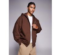 ASOS DESIGN - Felpa con cappuccio e zip premium super oversize pesante 400 gsm marrone 2XL