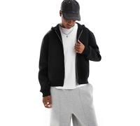 ASOS DESIGN - Felpa con cappuccio pesante squadrata oversize nera con zip in tessuto effetto scuba-Nero XL