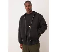 ASOS DESIGN - Felpa con cappuccio pesante squadrata oversize nera con zip in tessuto effetto scuba-Nero XS