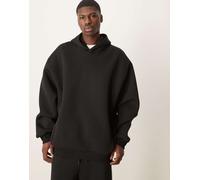 ASOS DESIGN - Felpa con cappuccio pesante squadrata oversize nera in tessuto effetto scuba-Nero S