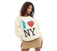 ASOS DESIGN - Felpa écru con interno spazzolato e grafica "New York"-Bianco S