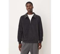 ASOS DESIGN - Felpa in pile antracite con scollo a imbuto, zip corta e colletto-Grigio 2XL