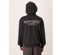 ASOS DESIGN - Felpa oversize in tessuto effetto scuba nera con cappuccio e scritta stampata-Nero M