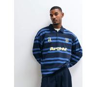 ASOS DESIGN - Felpa oversize stile polo da rugby blu navy a righe con grafica M