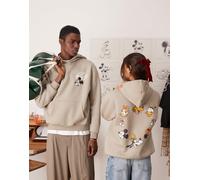 ASOS DESIGN - Felpa oversize unisex color pietra scuro con cappuccio e stampa di Topolino e amici-Grigio XS