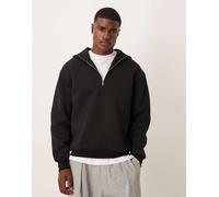 ASOS DESIGN - Felpa pesante oversize nera con cappuccio, zip corta e collo a imbuto in tessuto stile scuba-Nero XL