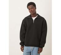 ASOS DESIGN - Felpa pesante oversize nera con zip corta e scollo a imbuto in tessuto stile scuba-Nero M