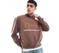 ASOS DESIGN - Felpa squadrata marrone lavaggio acido con stampa L