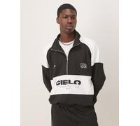 ASOS DESIGN - Felpa squadrata oversize in tessuto effetto scuba nero con stampa e collo a imbuto in coordinato M
