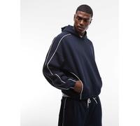 ASOS DESIGN - Felpa squadrata super oversize color blu navy con cappuccio e profili a contrasto in coordinato S