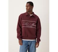 ASOS DESIGN - Felpa stile polo comoda bordeaux con ricamo e profili a contrasto-Rosso L