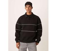 ASOS DESIGN - Felpa stile polo comoda nera con profili a contrasto-Nero L