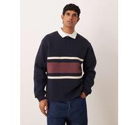 ASOS DESIGN - Felpa stile polo da rugby comoda blu navy con pannelli cut and sew L