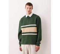 ASOS DESIGN - Felpa stile polo da rugby comoda verde con pannelli cut and sew S