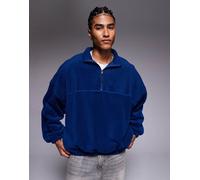 ASOS DESIGN - Felpa super oversize con collo a imbuto e zip corta in pile blu M