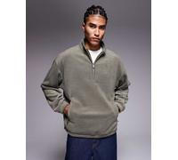 ASOS DESIGN - Felpa super oversize con collo a imbuto e zip corta in pile color antracite-Grigio L