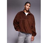 ASOS DESIGN - Felpa super oversize con collo a imbuto e zip corta in pile marrone XL