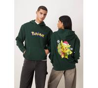 ASOS DESIGN - Felpa unisex vestibilità comoda verde con cappuccio e stampa dei Pokémon L