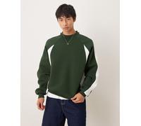 ASOS DESIGN - Felpa vestibilità comoda verde e bianca con pannelli cut and sew XL