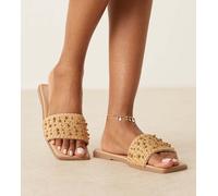 ASOS DESIGN - Flavia - Espadrilles a pianta larga basse con perline colore neutro/oro 7