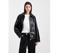 ASOS DESIGN - Giacca bomber oversize in pelle sintetica nera-Nero XS
