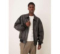 ASOS DESIGN - Giacca bomber oversize nera in vera pelle-Marrone XL