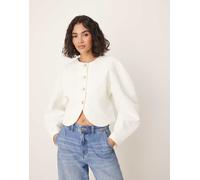 ASOS DESIGN - Giacca cocoon in bouclé color latticello con bottoni a forma di stelle marine-Neutro L