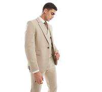 ASOS DESIGN - Giacca da abito doppiopetto skinny in misto lana color cammello con trama grain d'orge-Neutro Chest 52 Regular